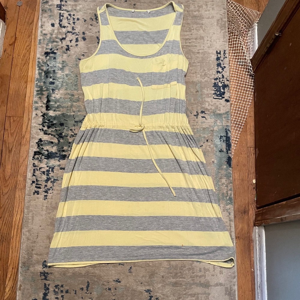 Yellow, grey striped dress